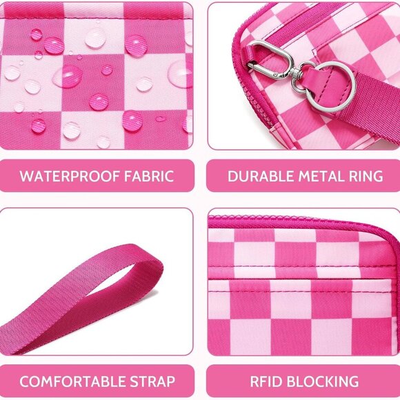 Versatile 3-Way Convertible Wristlet Wallet with RFID Protection - Rose Red - Picture 3 of 6